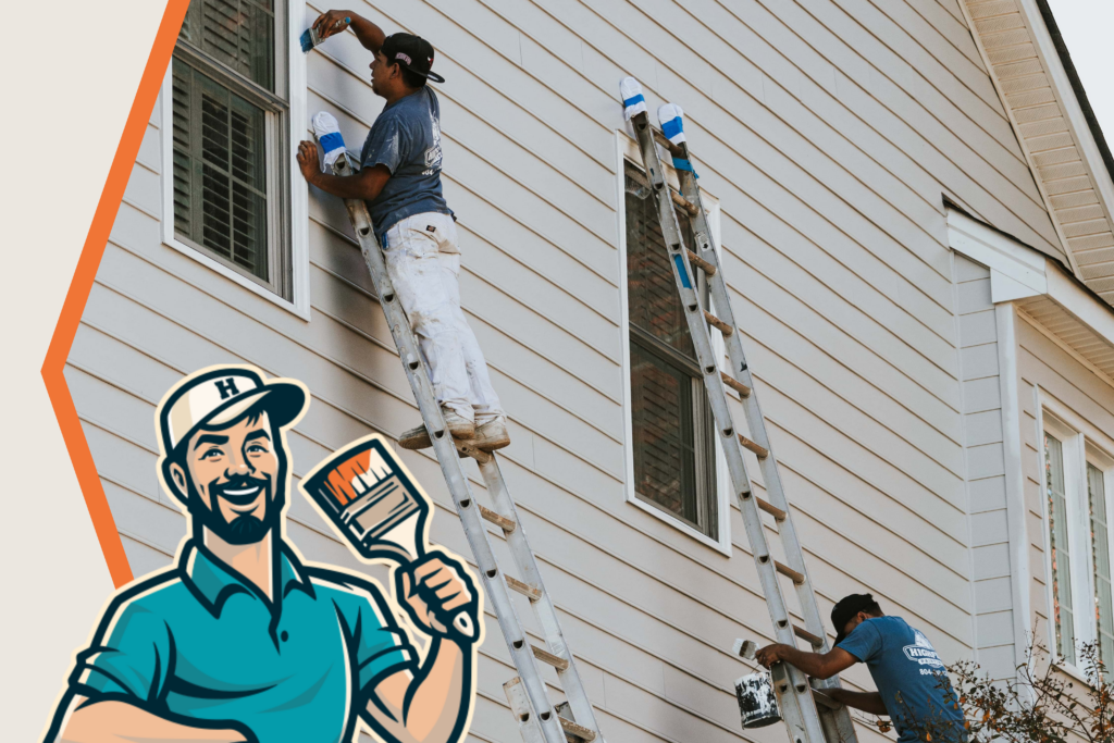 Worker painting exterior of Richmond home.