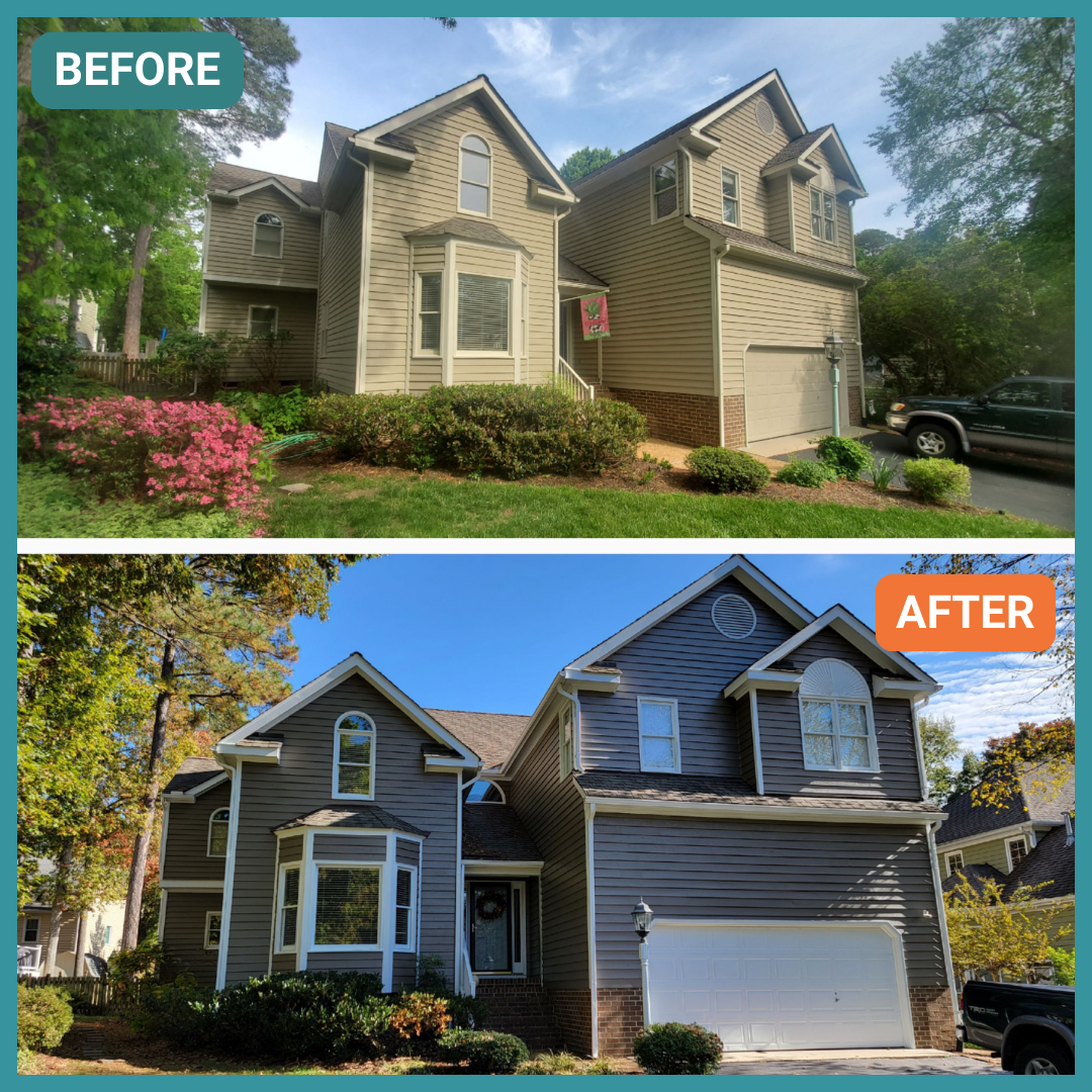 Newly painted exterior of home, before and after, in Richmond, VA