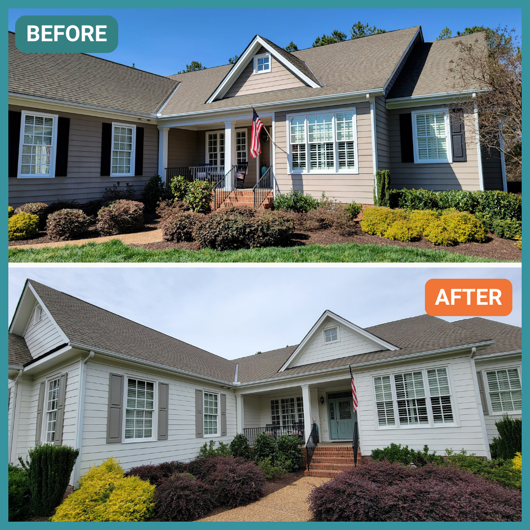 Newly painted exterior of home, before and after, in Richmond, VA
