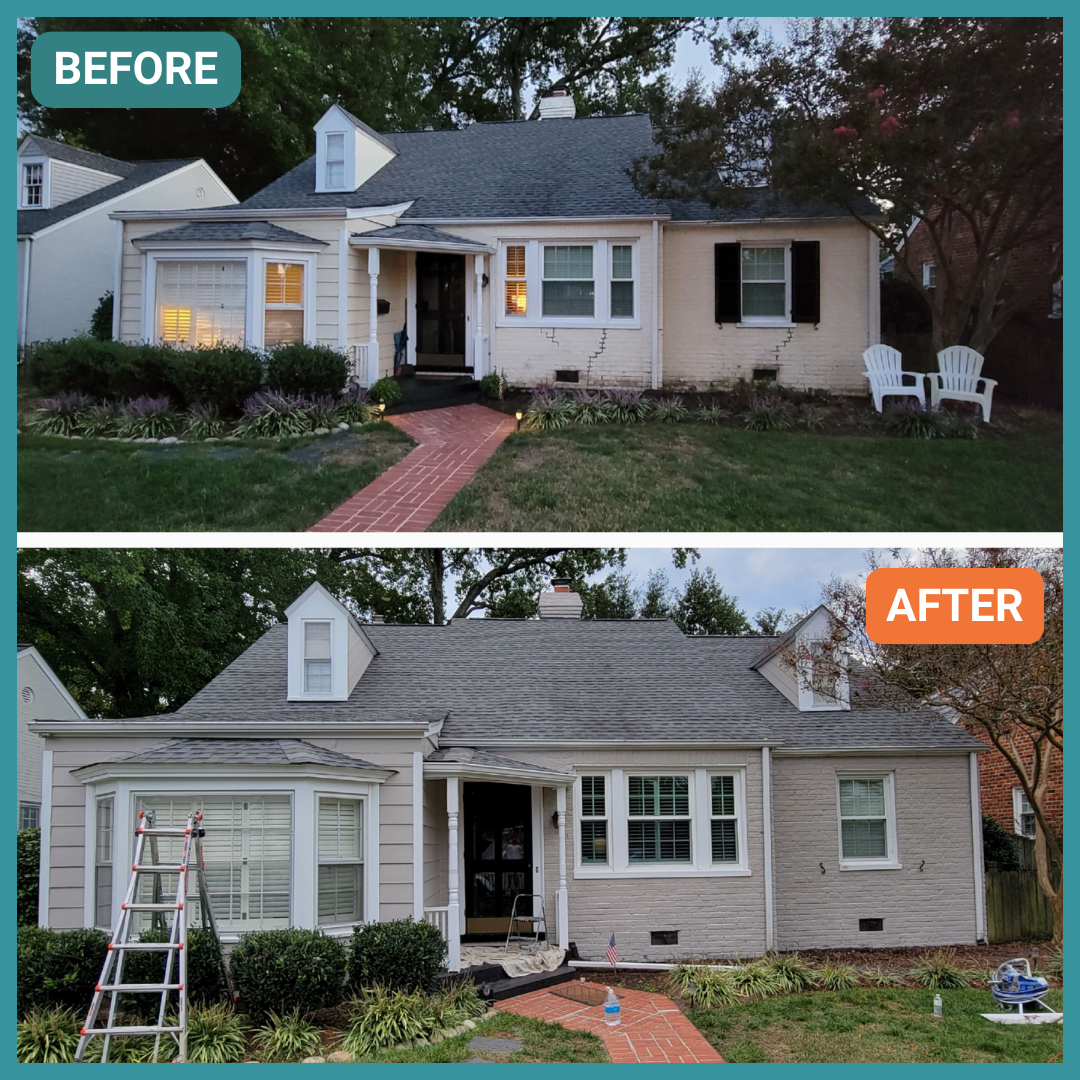 Exterior of a Richmond home painted, before & after.