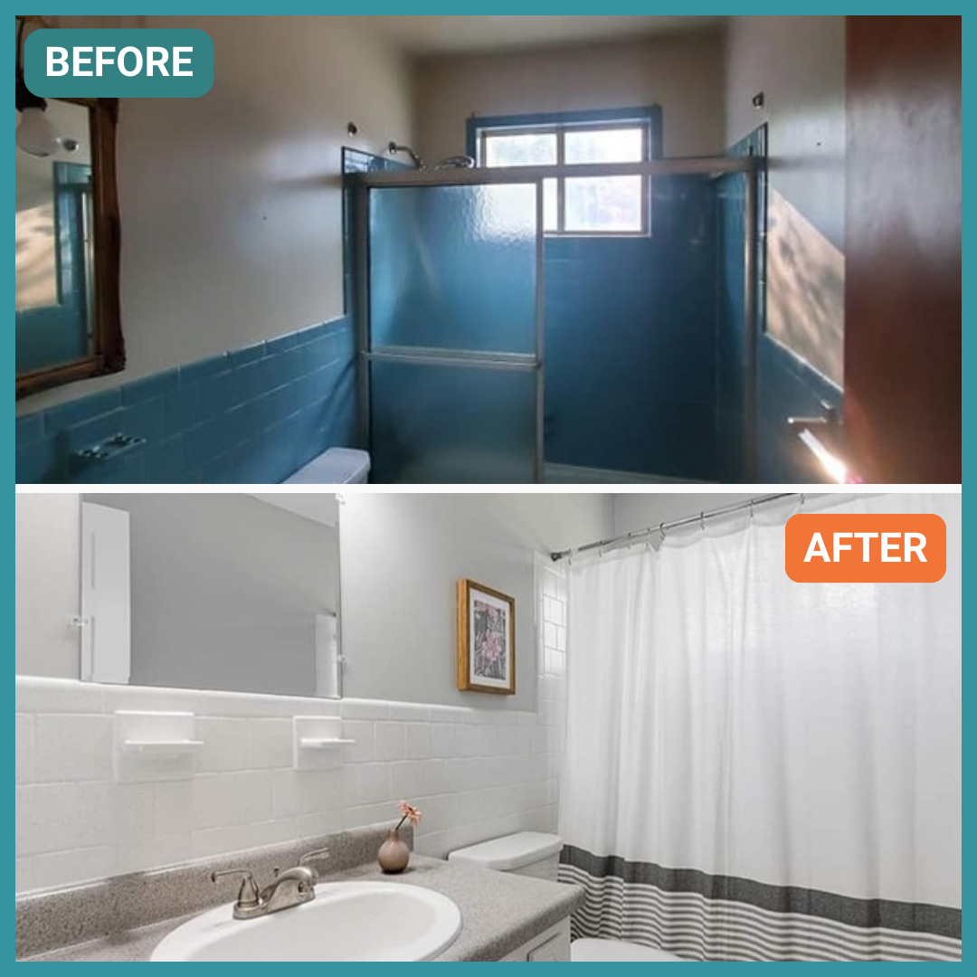 Newly painted bathroom, before and after, in Richmond, VA