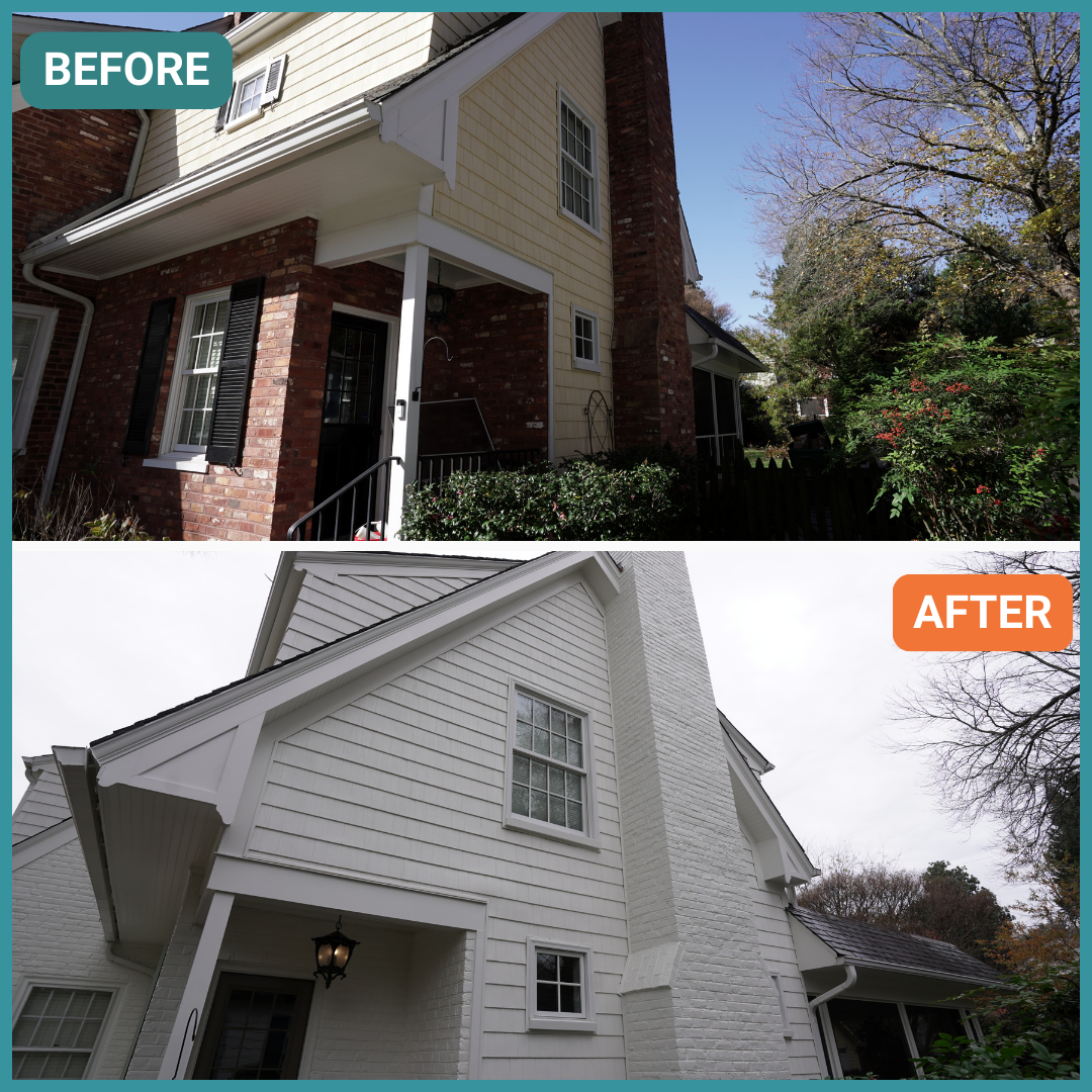 Newly painted exterior of home, before and after, in Richmond, VA
