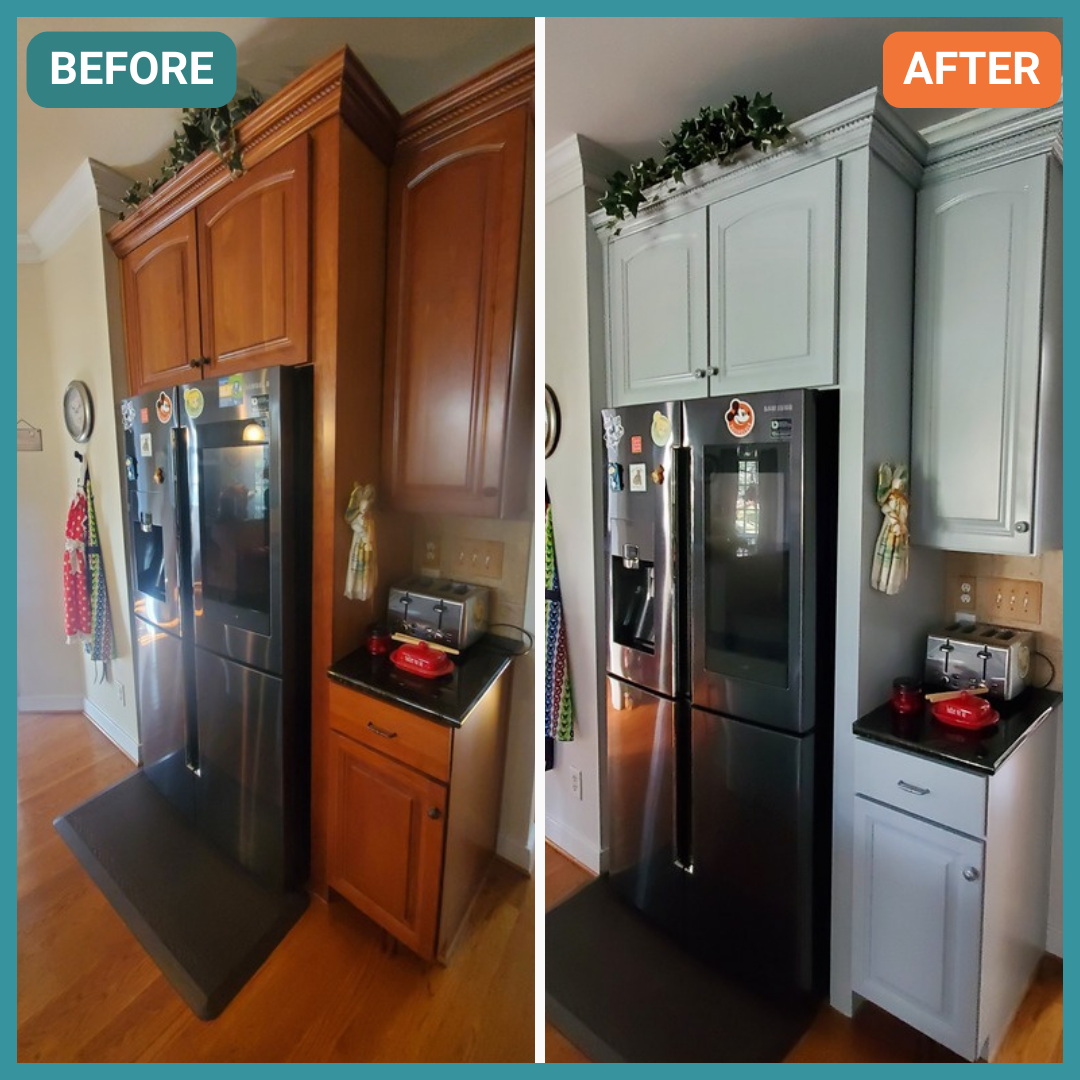 Newly painted kitchen cabinets, before and after, in Richmond, VA
