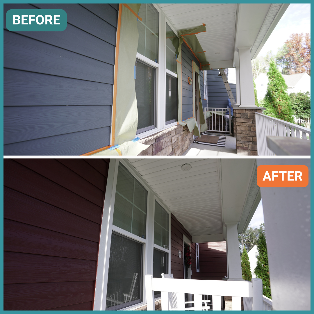 Newly painted exterior of home, before and after, in Richmond, VA