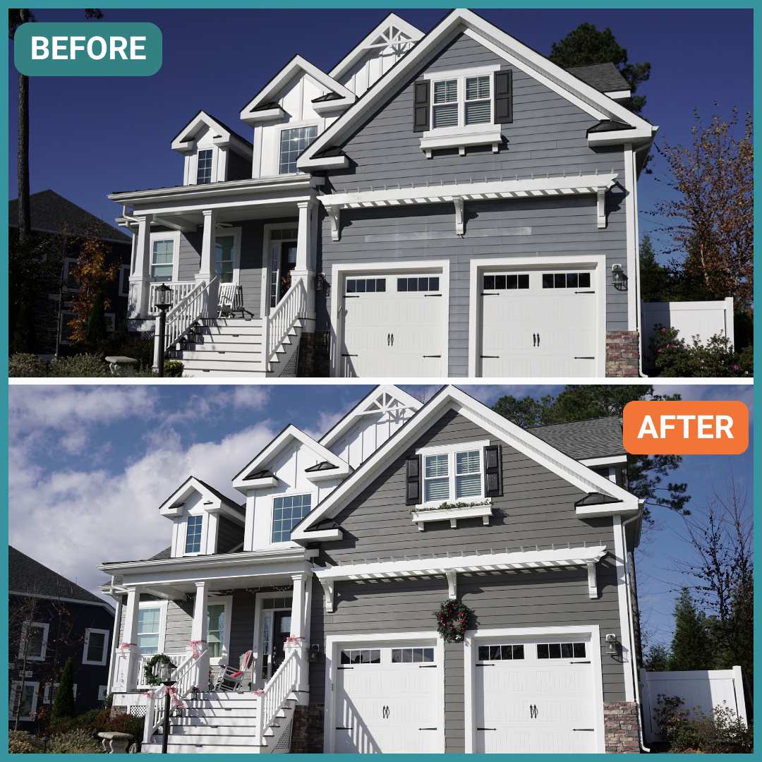 Newly painted exterior of home, before and after, in Richmond, VA