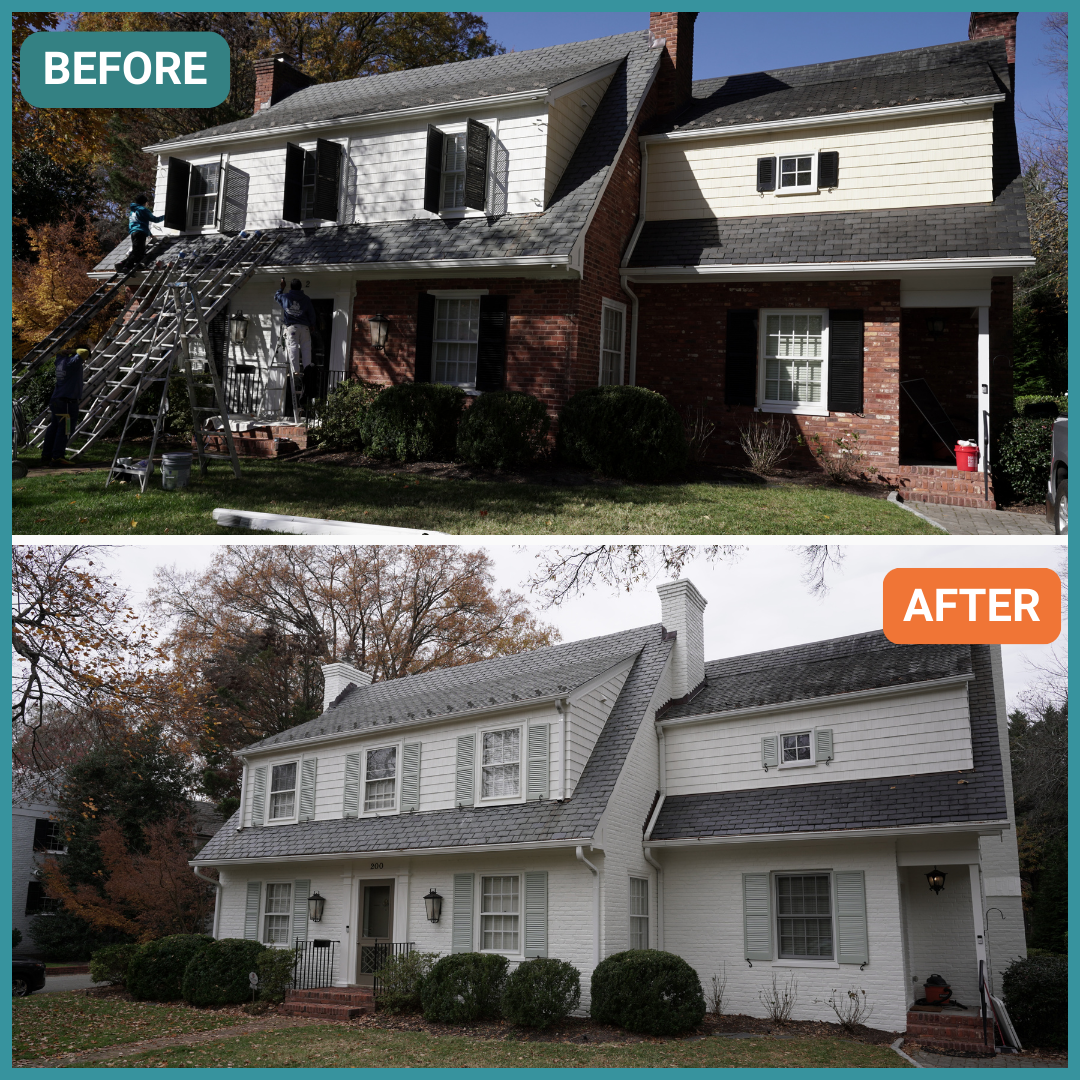 Newly painted exterior of home, before and after, in Richmond, VA