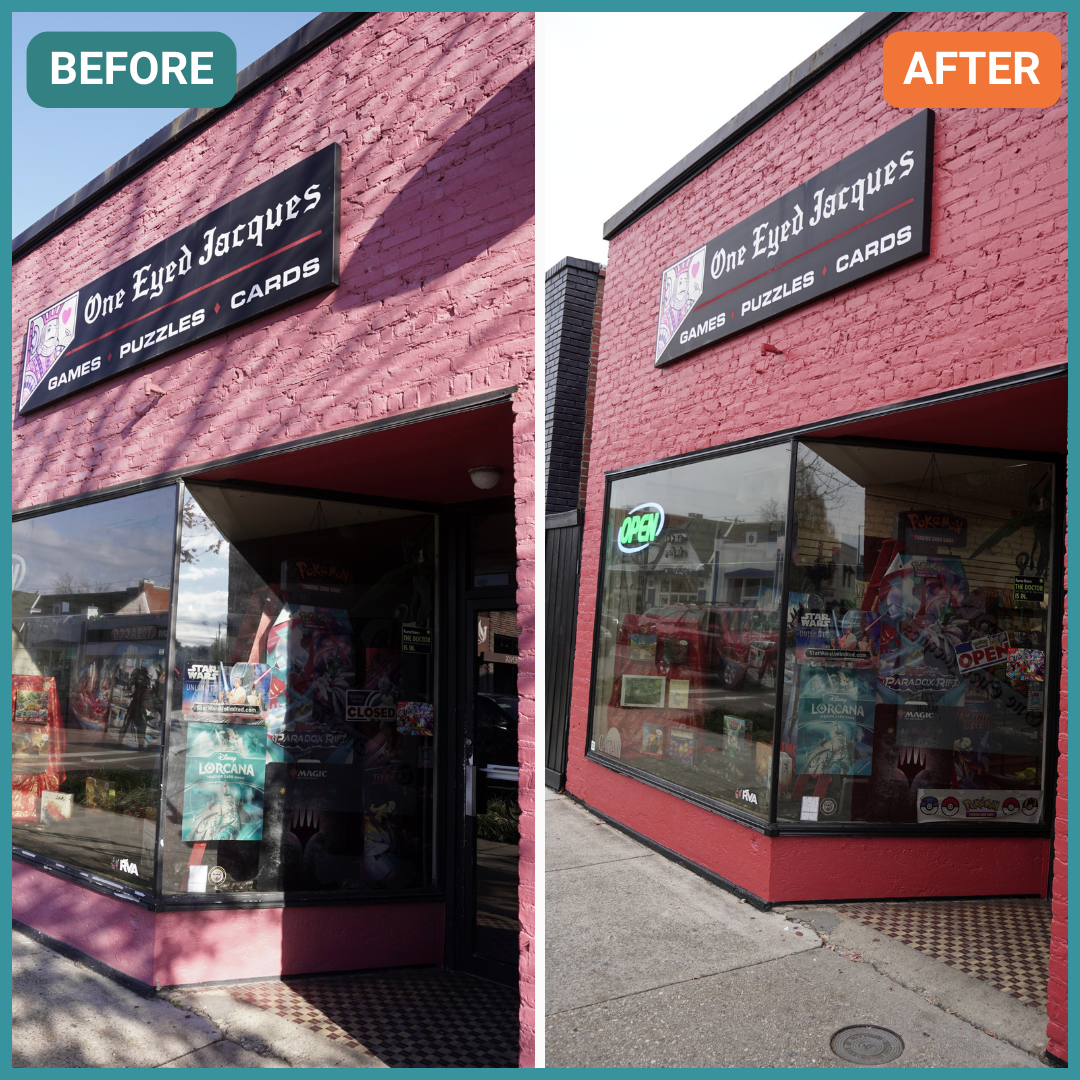 Newly painted exterior of business, before and after, in Richmond, VA