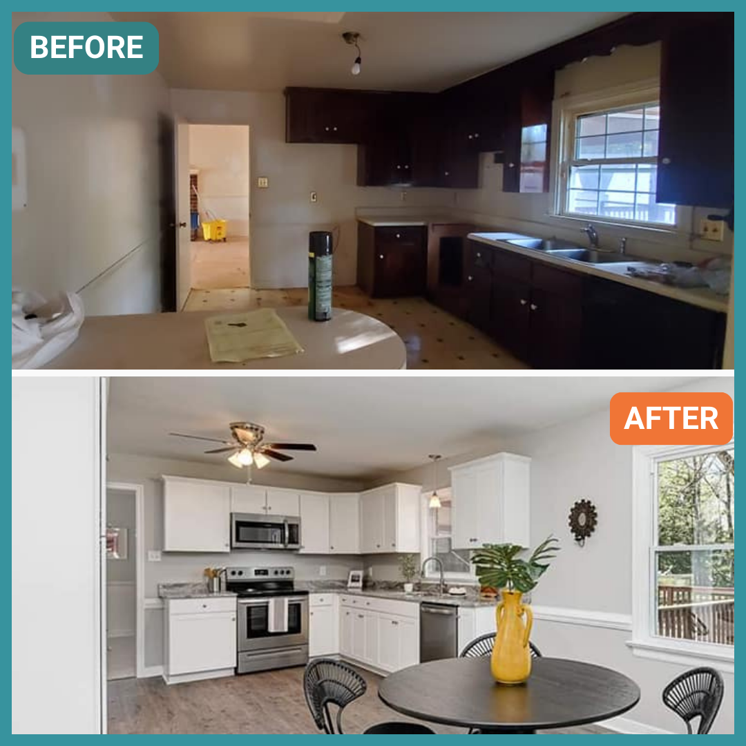 Newly painted kitchen cabinets, before and after, in Richmond, VA