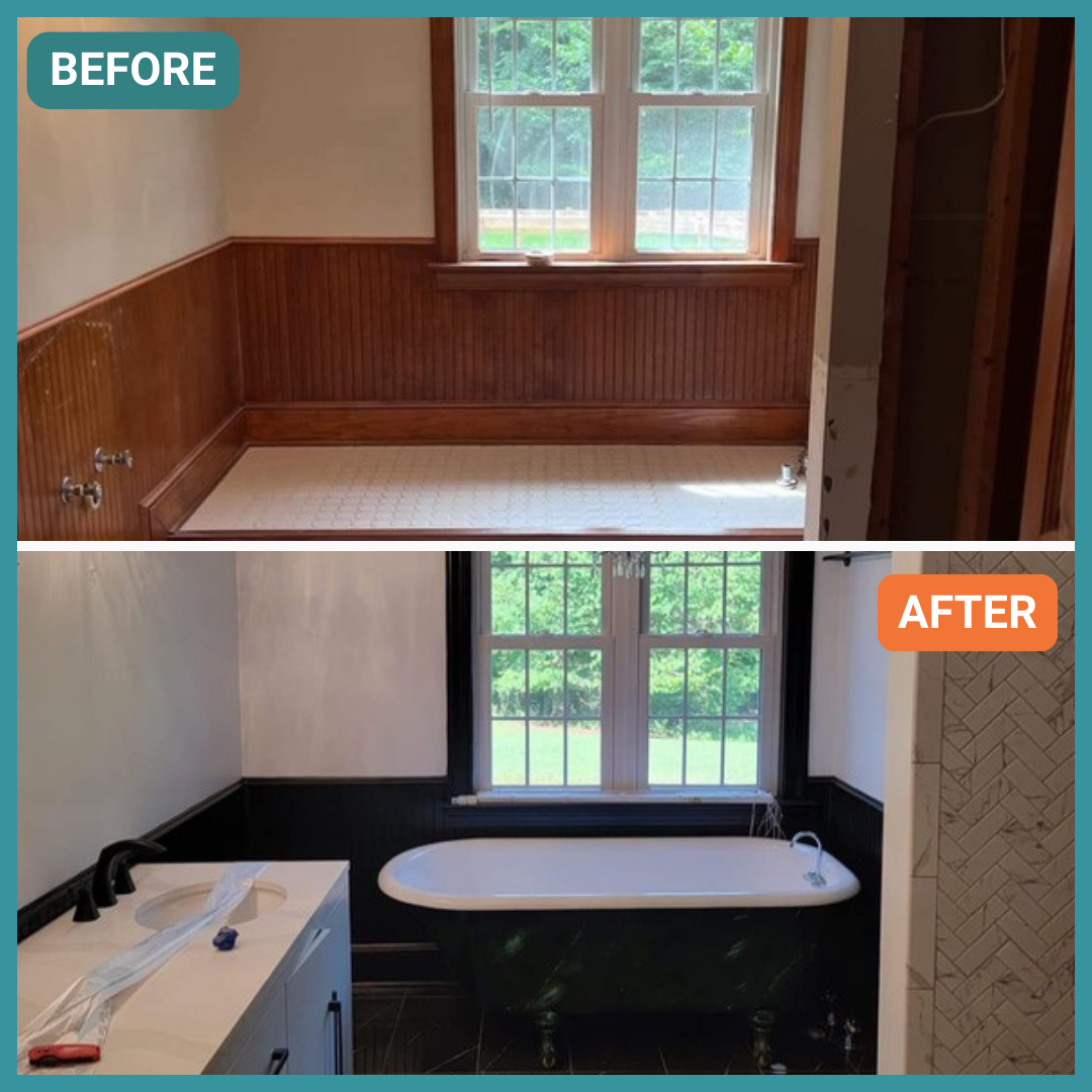 Newly painted bathroom, before and after, in Richmond, VA